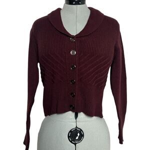 Vintage Maroon Button Up Cropped Sweater